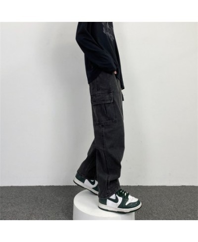 Men Jean Pants Japanese Retro Washed Straight Wide-Leg Jeans Loose Big Pocket Couple Hip Hop Street Denim Pants Male $48.34 -...