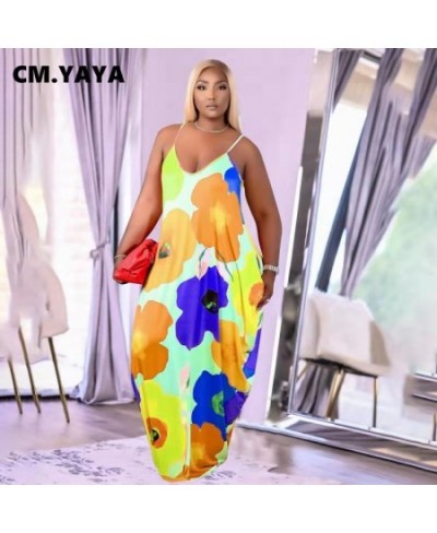 Women Plus Size Dress Print Sleeveless Strap V-neck Loose Long Maxi Dress with Pockets Fashion Vestidos Summer Outfits $37.36...