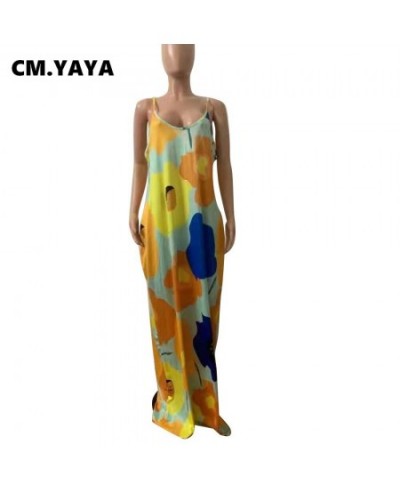 Women Plus Size Dress Print Sleeveless Strap V-neck Loose Long Maxi Dress with Pockets Fashion Vestidos Summer Outfits $37.36...