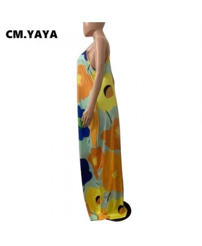 Women Plus Size Dress Print Sleeveless Strap V-neck Loose Long Maxi Dress with Pockets Fashion Vestidos Summer Outfits $37.36...