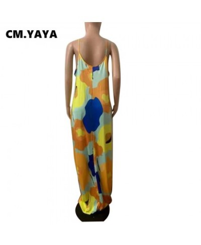 Women Plus Size Dress Print Sleeveless Strap V-neck Loose Long Maxi Dress with Pockets Fashion Vestidos Summer Outfits $37.36...