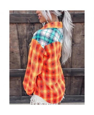 Women Fashion Shirt Lady Long Sleeve Blouse Colorblock Plaid Print Button Down Shirt Casual Autumn Shirts Femme $44.13 - Wome...