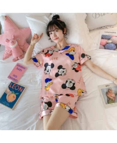 M-5XL Big Size Ice Silk Pyjama Sets Summer 2022 V-neck Top and Shorts Set for Women Loose Soft Pyjama Satin Femme Suit $32.67...