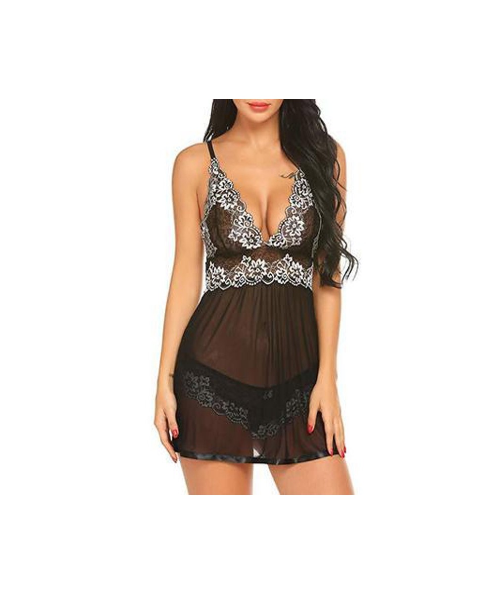 Women Sexy Lace Chemise Nightgown Sleepwear V Neck Full Slip Babydoll Lingerie Summer Homewear Sleeveless Sling Pajama $23.40...