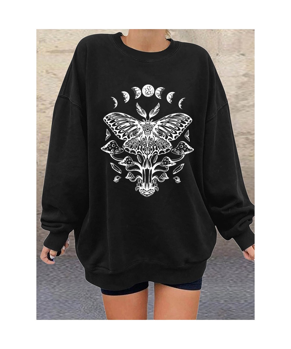 Mushroom Print Vintage Women Sweatshirts Drop Shoulder Long Sleeve Loose Oversized Streetwear Winter Sweartshirt Casual 90s $...