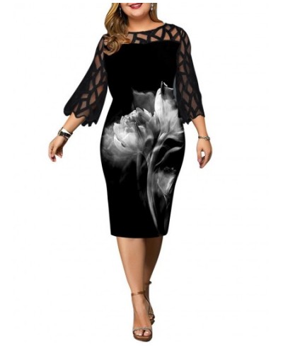 Plus Size Dress 4XL 5XL 6XL Black Lace Mesh Patchwork Flower Print Midi Summer Dresses 2022 Elegant Slim Party Women Clothing...