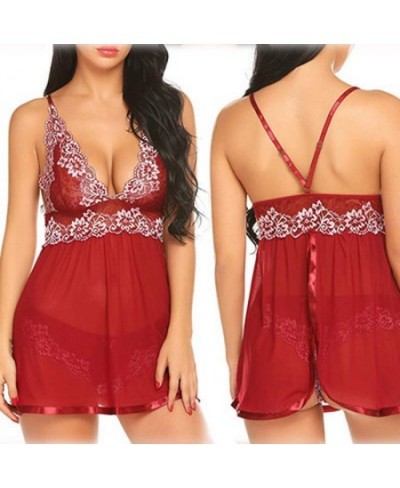 Women Sexy Lace Chemise Nightgown Sleepwear V Neck Full Slip Babydoll Lingerie Summer Homewear Sleeveless Sling Pajama $23.40...