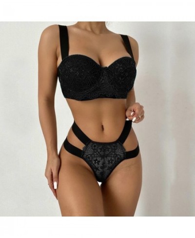 Sexy Sheer Floral Lace Pajamas Lingerie Set High Waist Sleepwear Bra And Panty Two Piece Nightwear Womens Leather Lingerie $1...