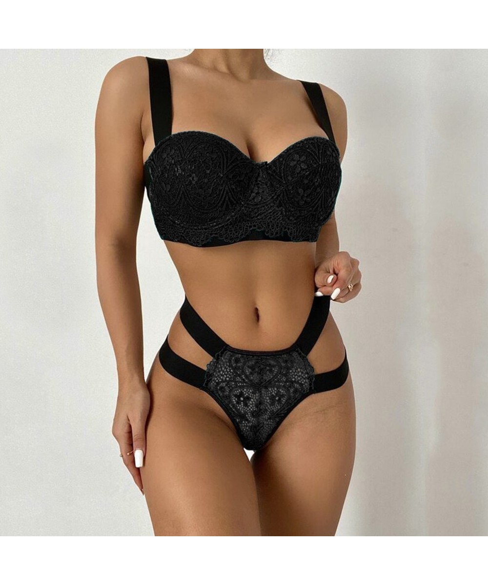 Sexy Sheer Floral Lace Pajamas Lingerie Set High Waist Sleepwear Bra And Panty Two Piece Nightwear Womens Leather Lingerie $1...