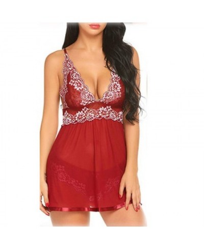 Women Sexy Lace Chemise Nightgown Sleepwear V Neck Full Slip Babydoll Lingerie Summer Homewear Sleeveless Sling Pajama $23.40...