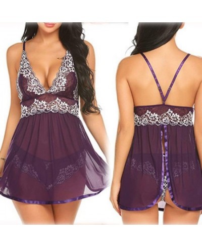 Women Sexy Lace Chemise Nightgown Sleepwear V Neck Full Slip Babydoll Lingerie Summer Homewear Sleeveless Sling Pajama $23.40...