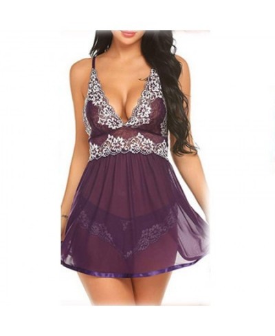 Women Sexy Lace Chemise Nightgown Sleepwear V Neck Full Slip Babydoll Lingerie Summer Homewear Sleeveless Sling Pajama $23.40...