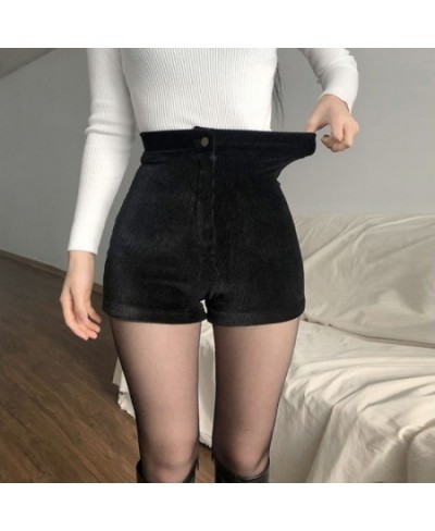 Women's Black Goth Pants Shorts High Waist Spring Autumn Fashion Tight Sexy Stretch Y2K Corduroy Female Casual Pants $30.93 -...