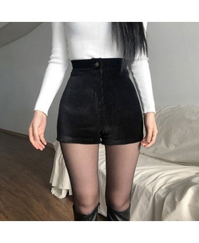 Women's Black Goth Pants Shorts High Waist Spring Autumn Fashion Tight Sexy Stretch Y2K Corduroy Female Casual Pants $30.93 -...