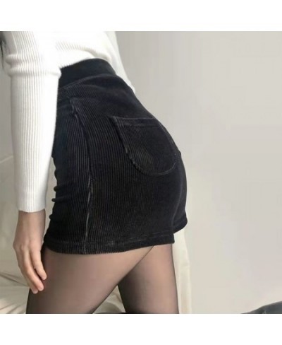 Women's Black Goth Pants Shorts High Waist Spring Autumn Fashion Tight Sexy Stretch Y2K Corduroy Female Casual Pants $30.93 -...