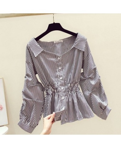 Elegant Off shoulder Top Long sleeve Tunic Blouses Women Button Up White Shirt Turn down Collar Casual $28.53 - Blouses & Shirts