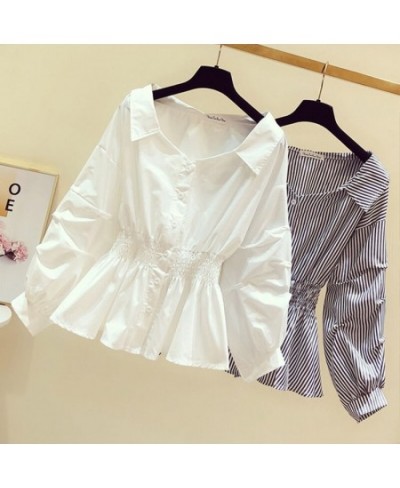 Elegant Off shoulder Top Long sleeve Tunic Blouses Women Button Up White Shirt Turn down Collar Casual $28.53 - Blouses & Shirts