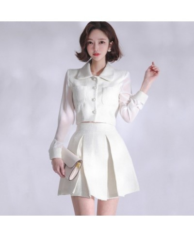 Spring Autumn 2-Piece Set White Single-Breasted Short Blazer Coats Crop Top +Fashion Mini A-Line Skirt Korean Chic Casual Sui...