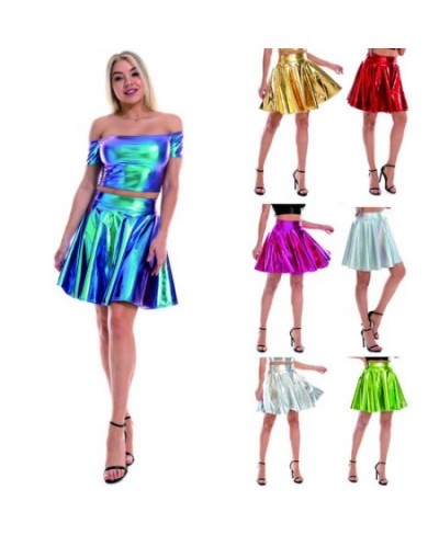 Summer Sexy Laser High Waist Mini PU Leather Skirt Club Party Dance Shiny Holographic Harajuku Skirt $26.92 - Bottoms