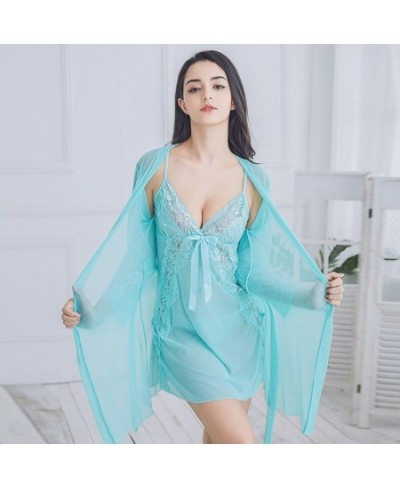 High-End Transparent Sling Ice Silk Lace Pajamas Ladies Sexy Lingerie Three-Piece Sexy Pajamas $41.81 - Sleepwears