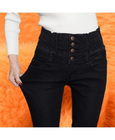 Denim Pants Autumn Winter Jeans for Women High Waist Skinny Warm Thick Jeans Ladies Elastic Stretch Velvet Jeans $39.46 - Jeans