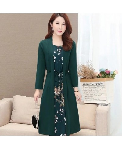 Women Print Casual Dress Lace Up Waist Fake Two Peice Dress Vintage O-Neck Long Sleeve Dress Elegant Plus Size Bodycon Dress ...