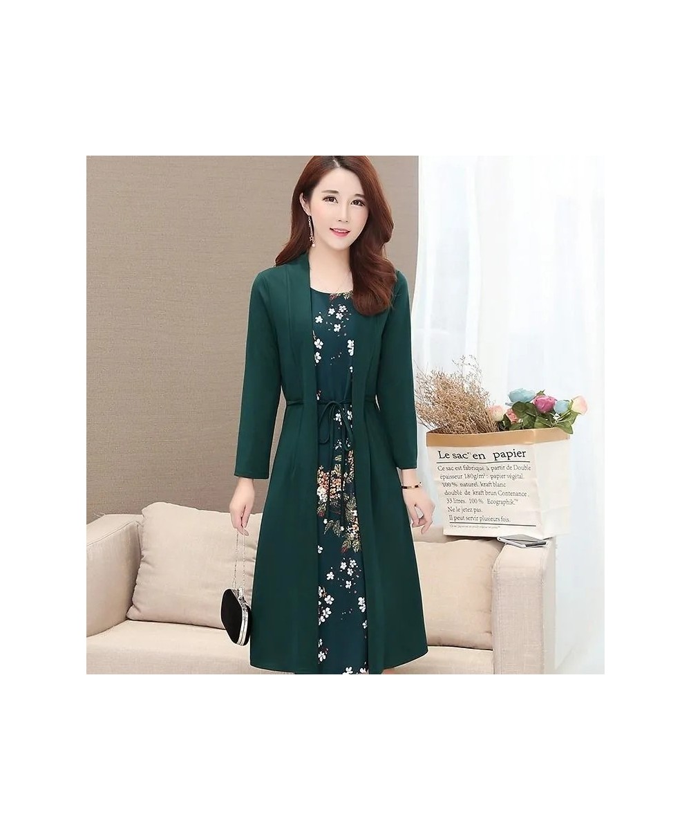 Women Print Casual Dress Lace Up Waist Fake Two Peice Dress Vintage O-Neck Long Sleeve Dress Elegant Plus Size Bodycon Dress ...