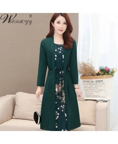 Women Print Casual Dress Lace Up Waist Fake Two Peice Dress Vintage O-Neck Long Sleeve Dress Elegant Plus Size Bodycon Dress ...