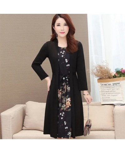 Women Print Casual Dress Lace Up Waist Fake Two Peice Dress Vintage O-Neck Long Sleeve Dress Elegant Plus Size Bodycon Dress ...