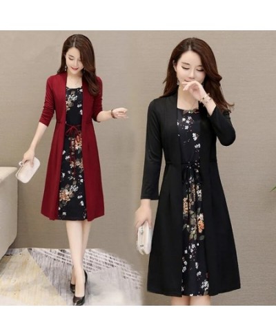 Women Print Casual Dress Lace Up Waist Fake Two Peice Dress Vintage O-Neck Long Sleeve Dress Elegant Plus Size Bodycon Dress ...