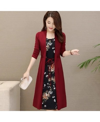 Women Print Casual Dress Lace Up Waist Fake Two Peice Dress Vintage O-Neck Long Sleeve Dress Elegant Plus Size Bodycon Dress ...