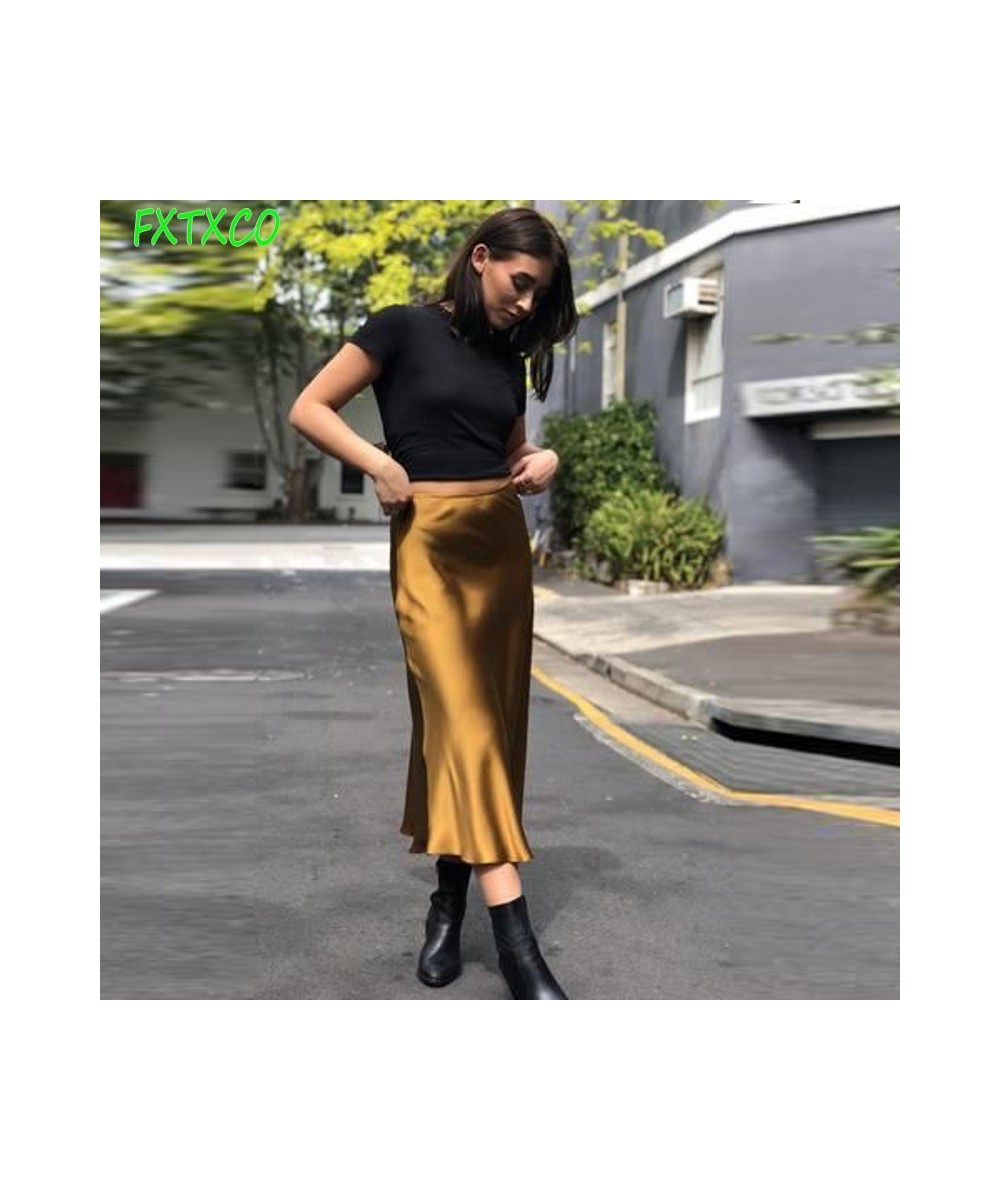 Fashion Gold Satin Office Lady Skirts Saia Mujer Faldas Mid -Calf Casual Elegant Women Clothes Party Formal Wear Custom Made ...