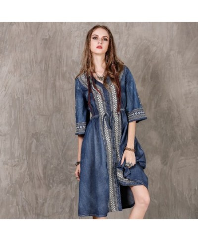 High-End Denim Skirt New Summer Women's Fashion Artistic Denim Skirt Ethnic Style Embroidered Drawstring Leisure Dress $83.15...