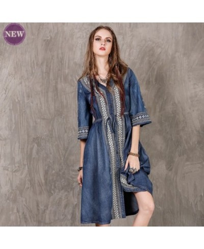 High-End Denim Skirt New Summer Women's Fashion Artistic Denim Skirt Ethnic Style Embroidered Drawstring Leisure Dress $83.15...