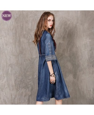 High-End Denim Skirt New Summer Women's Fashion Artistic Denim Skirt Ethnic Style Embroidered Drawstring Leisure Dress $83.15...