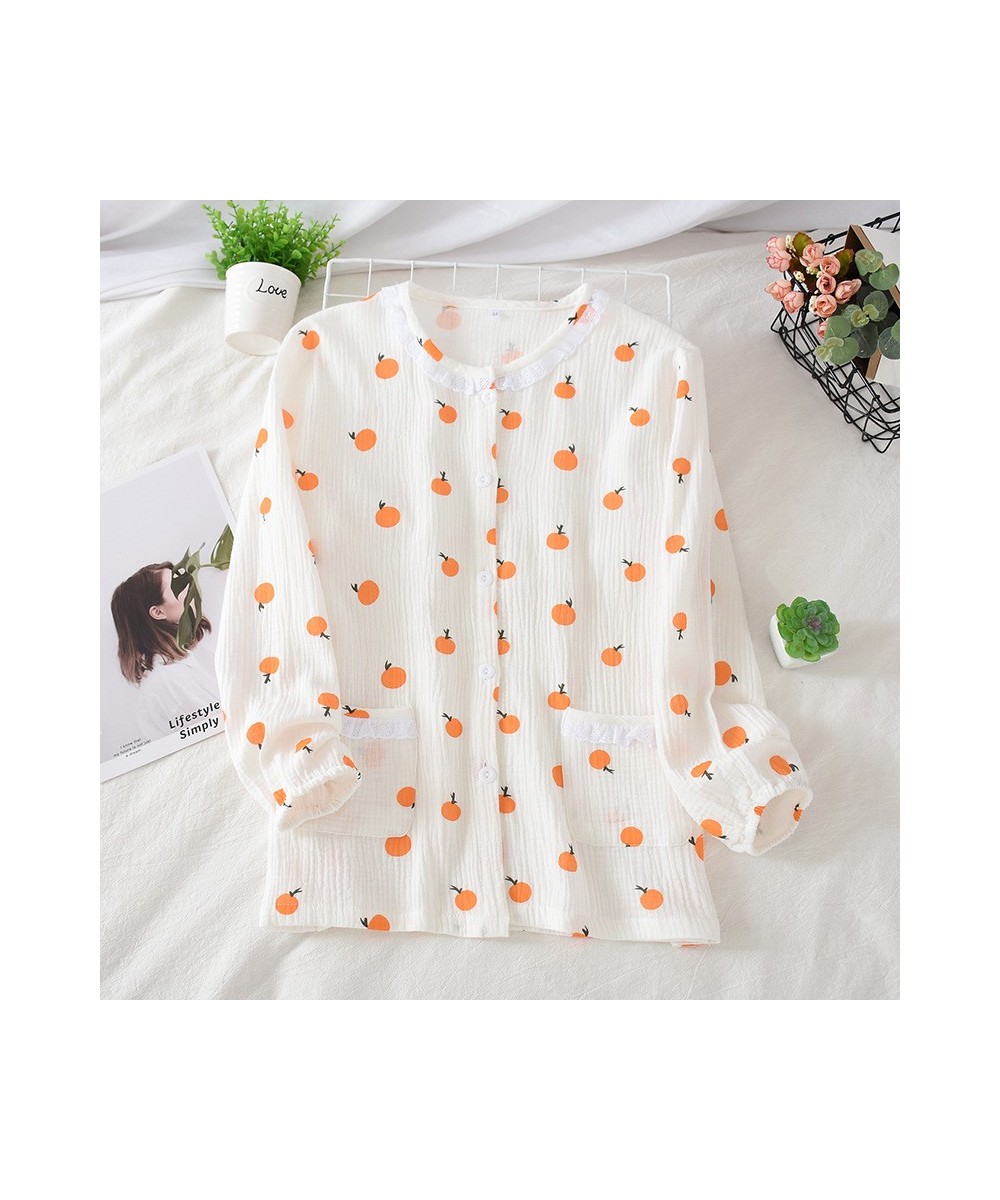 Women's Cotton Pajamas Double-Layer Cotton Crepe Sleep Tops Long Sleeve Loose Cardigan Sleepwear Sleeping Clothes Women Shirt...