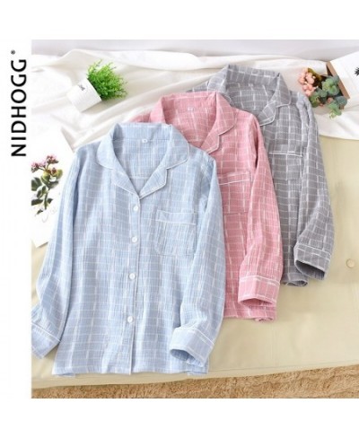 Women's Cotton Pajamas Double-Layer Cotton Crepe Sleep Tops Long Sleeve Loose Cardigan Sleepwear Sleeping Clothes Women Shirt...