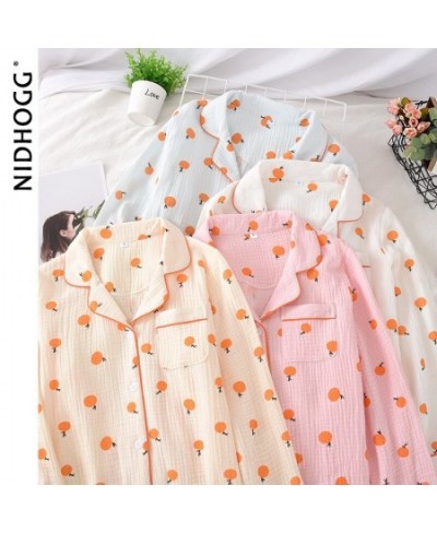 Women's Cotton Pajamas Double-Layer Cotton Crepe Sleep Tops Long Sleeve Loose Cardigan Sleepwear Sleeping Clothes Women Shirt...