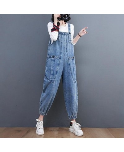 Denim Ankle-length Pants Suspenders Pockets Overalls Women's Summer 2023 Korean Loose Streetwear Oversized Sleeveless Jumpsui...