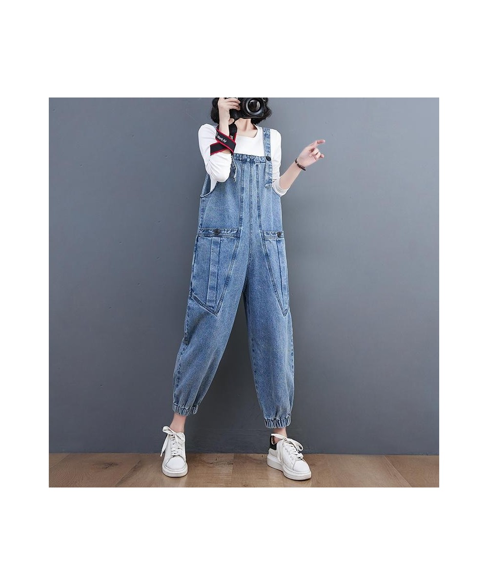 Denim Ankle-length Pants Suspenders Pockets Overalls Women's Summer 2023 Korean Loose Streetwear Oversized Sleeveless Jumpsui...