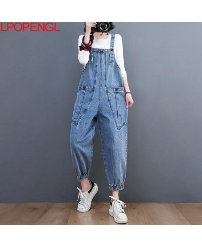 Denim Ankle-length Pants Suspenders Pockets Overalls Women's Summer 2023 Korean Loose Streetwear Oversized Sleeveless Jumpsui...