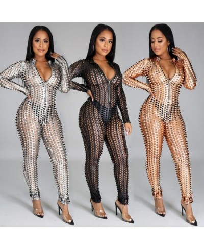 Women Sexy Jumpsuit Clubwear Deep V Neck See Through Exotic Sheer Romper Slim Night Club Outfit Evening Party Celebrity $56.8...