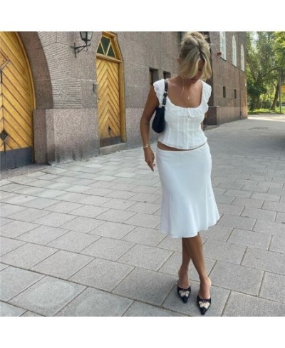 Fairycore Crop Top White Ruffles Lace Square Collar Sleeveless Tanks 2000s Women Vest y2k Aesthetic T Shirt Streetwear $26.52...