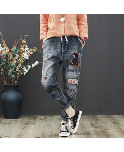 High Waist Loose Plus Size Jeans Women's Embroidery Spring Autumn and Winter Elastic Waist Casual Retro Harem Pants Women $61...