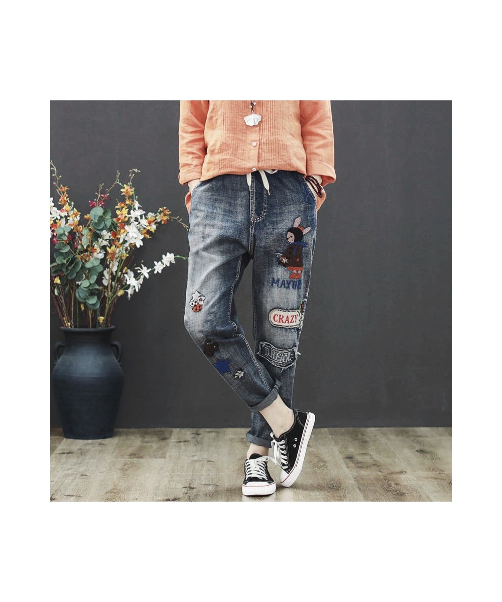 High Waist Loose Plus Size Jeans Women's Embroidery Spring Autumn and Winter Elastic Waist Casual Retro Harem Pants Women $61...