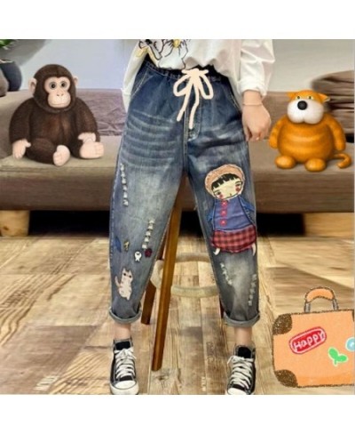 High Waist Loose Plus Size Jeans Women's Embroidery Spring Autumn and Winter Elastic Waist Casual Retro Harem Pants Women $61...