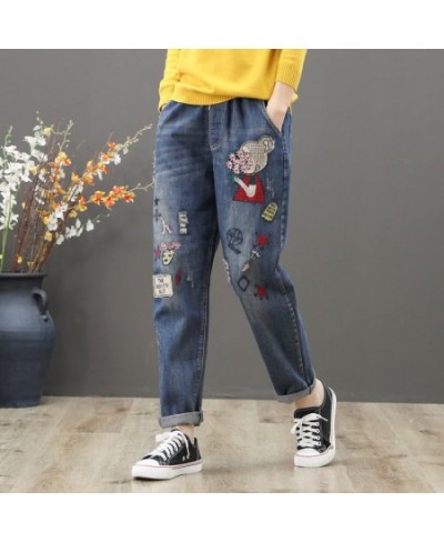 High Waist Loose Plus Size Jeans Women's Embroidery Spring Autumn and Winter Elastic Waist Casual Retro Harem Pants Women $61...