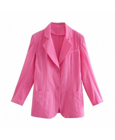 Women Notched Single Breasted Pocket Coats Casual Pink Loose Blazers Office Lady Long Sleeve Oversize Coat 2023 Fashion Suit ...