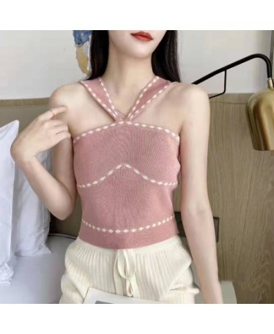 Women Halter Tops Off Shoulder Female Knitted Tube Tops Solid Sexy Tops Women Tank Tops Women 2023 Summer $15.47 - Tops & Tees