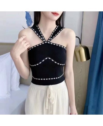 Women Halter Tops Off Shoulder Female Knitted Tube Tops Solid Sexy Tops Women Tank Tops Women 2023 Summer $15.47 - Tops & Tees